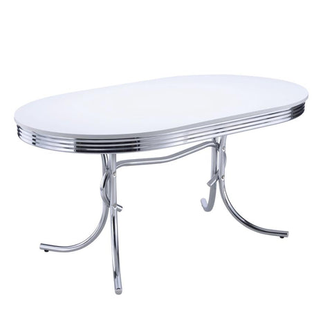 Coaster Retro Oval Dining Table Glossy White and Chrome Model 2065