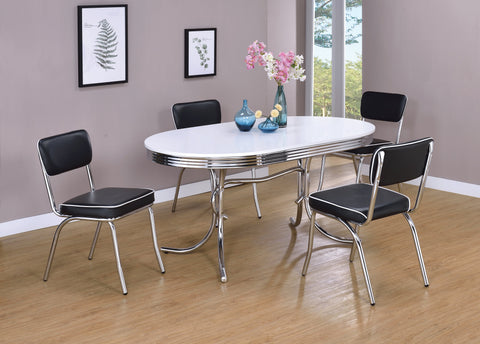 Coaster Retro Oval Dining Table Glossy White and Chrome Model 2065