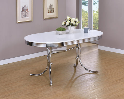 Coaster Retro Oval Dining Table Glossy White and Chrome Model 2065