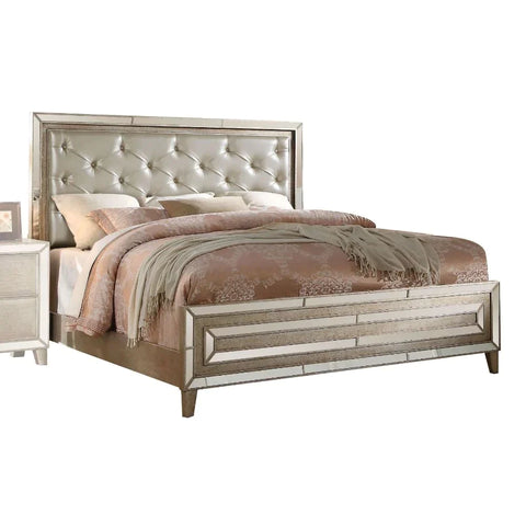 Voeville Matte Gold PU & Antique Silver Eastern King Bed Model 20997EK By ACME Furniture