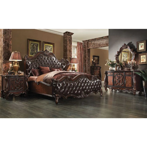 Versailles 2-Tone Dark Brown PU & Cherry Oak California King Bed Model 21114CK By ACME Furniture