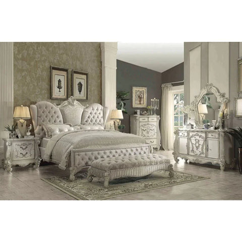 Versailles Ivory Velvet & Bone White California King Bed Model 21124CK By ACME Furniture
