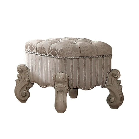Versailles Ivory Fabric & Bone White Vanity Stool Model 21138 By ACME Furniture