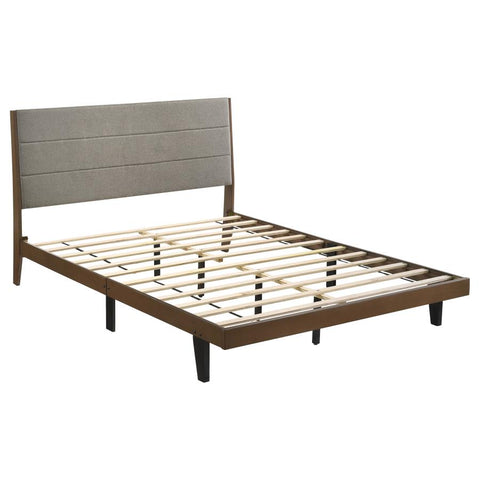 Coaster Mays Upholstered Queen Platform Bed Walnut Brown and Grey Model 215961Q