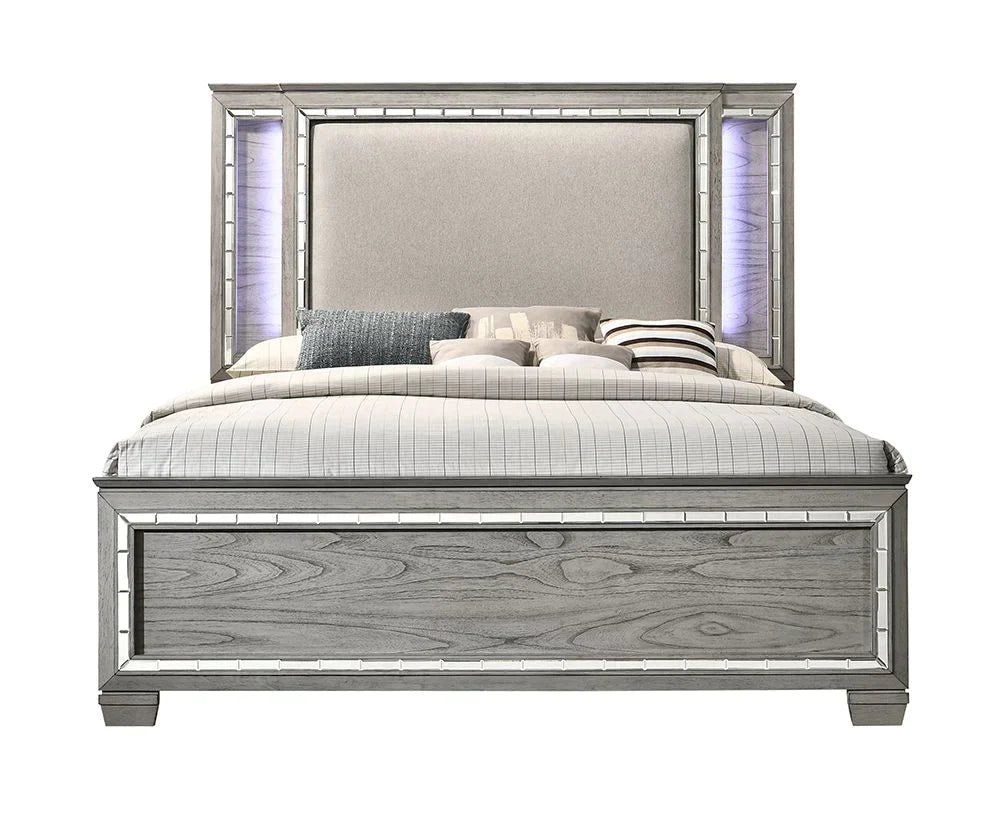 Antares Fabric & Light Gray Oak Eastern King Bed Model 21817EK By ACME Furniture