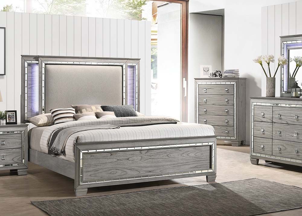 Antares Fabric & Light Gray Oak Queen Bed Model 21820Q By ACME Furniture
