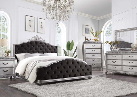 Leonora Fabric & Vintage Platinum Queen Bed Model 22140Q By ACME Furniture