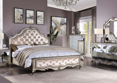 Esteban Velvet & Antique Champagne Eastern King Bed Model 22197EK By ACME Furniture