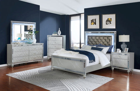 Coaster Gunnison Eastern King Panel Bed with LED Lighting Silver Metallic Model 223211KE