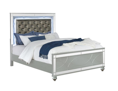 Coaster Gunnison Eastern King Panel Bed with LED Lighting Silver Metallic Model 223211KE