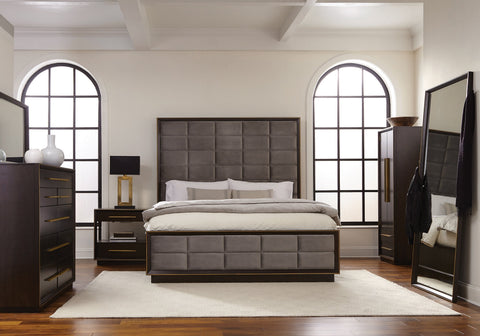 Coaster Durango Queen Upholstered Bed Smoked Peppercorn and Grey Model 223261Q