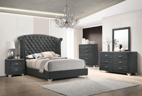 Coaster Melody 4-piece Eastern King Tufted Upholstered Bedroom Set Grey Model 223381KE-S4