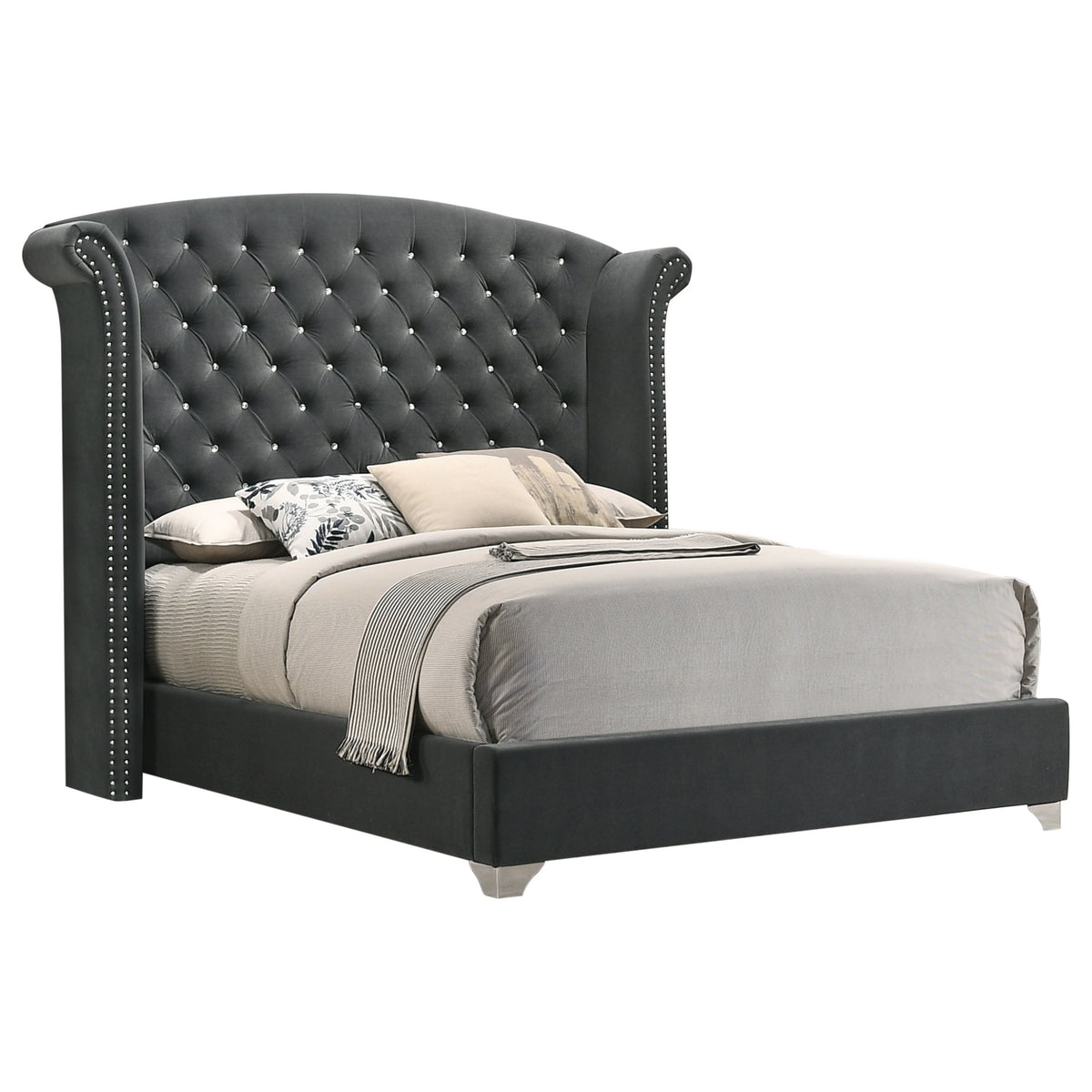 Coaster Melody Eastern King Wingback Upholstered Bed Grey Model 223381KE