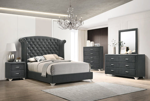 Coaster Melody Eastern King Wingback Upholstered Bed Grey Model 223381KE