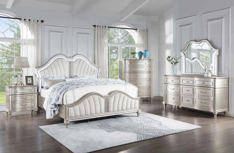 Coaster Evangeline 5-piece Upholstered Platform Queen Bedroom Set Ivory and Silver Oak Model 223391Q-S5