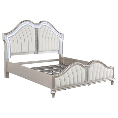 Coaster Evangeline Tufted Upholstered Platform Queen Bed Ivory and Silver Oak Model 223391Q
