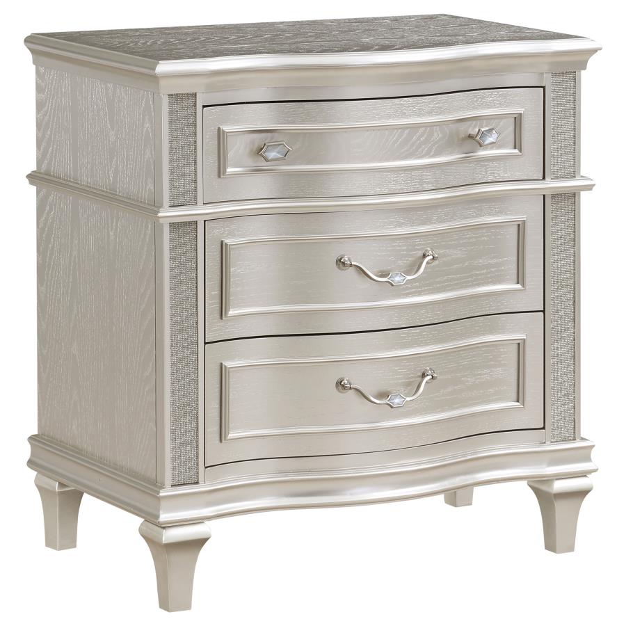 Coaster Evangeline 3-Drawer Nightstand Silver Oak Model 223392
