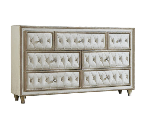 Coaster Antonella Upholstered Tufted Eastern King Bed Ivory and Camel Model 223521KE