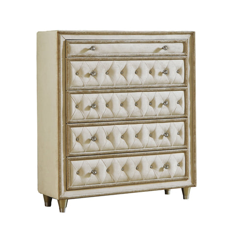 Coaster Antonella Upholstered Tufted Eastern King Bed Ivory and Camel Model 223521KE