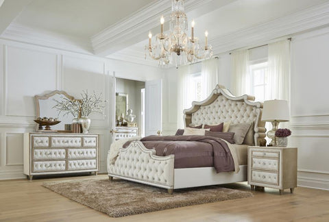 Coaster Antonella Upholstered Tufted Bedroom Set Ivory and Camel Model 223521KE-S5