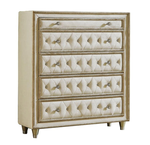 Coaster Antonella 5-drawer Upholstered Chest Ivory and Camel Model 223525