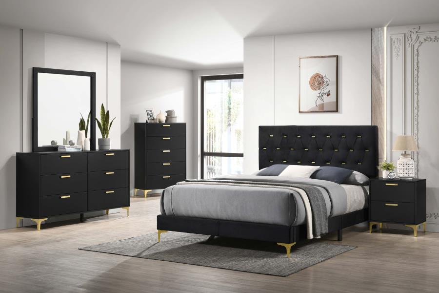 Coaster Kendall 5-piece Tufted Panel Queen Bedroom Set Black and Gold Model 224451Q-S5