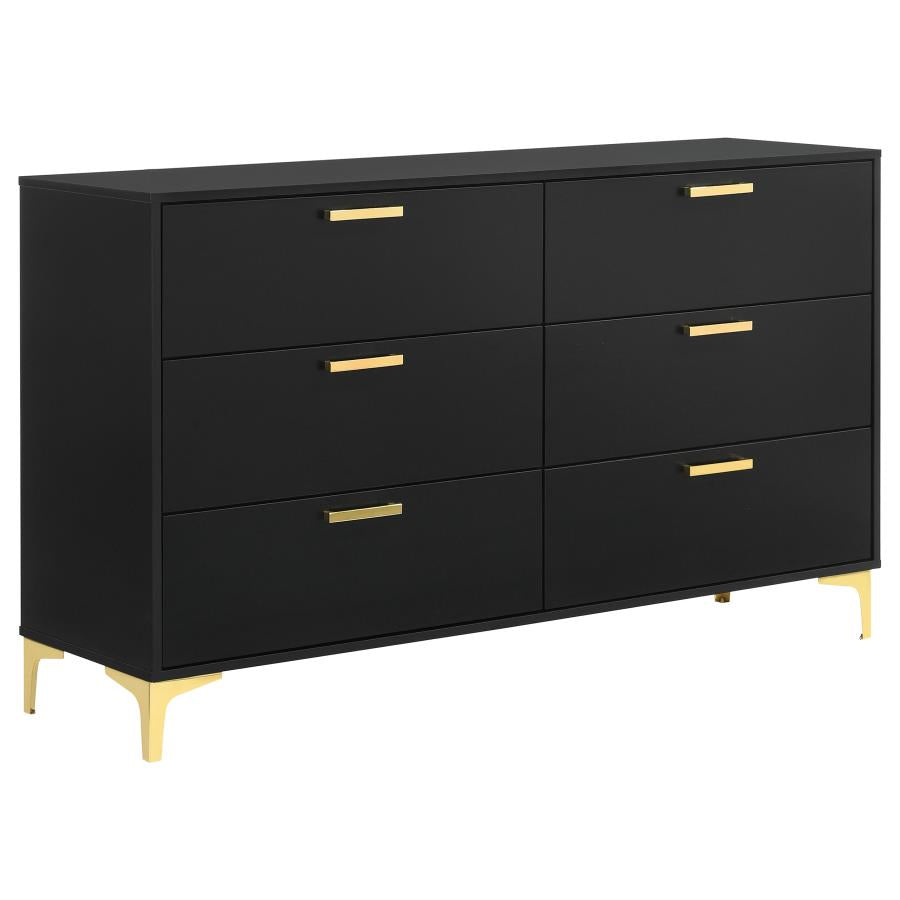 Coaster Kendall 6-Drawer Dresser Black and Gold Model 224453