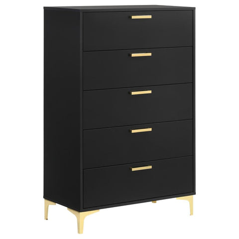 Coaster Kendall 5-Drawer Chest Black and Gold Model 224455