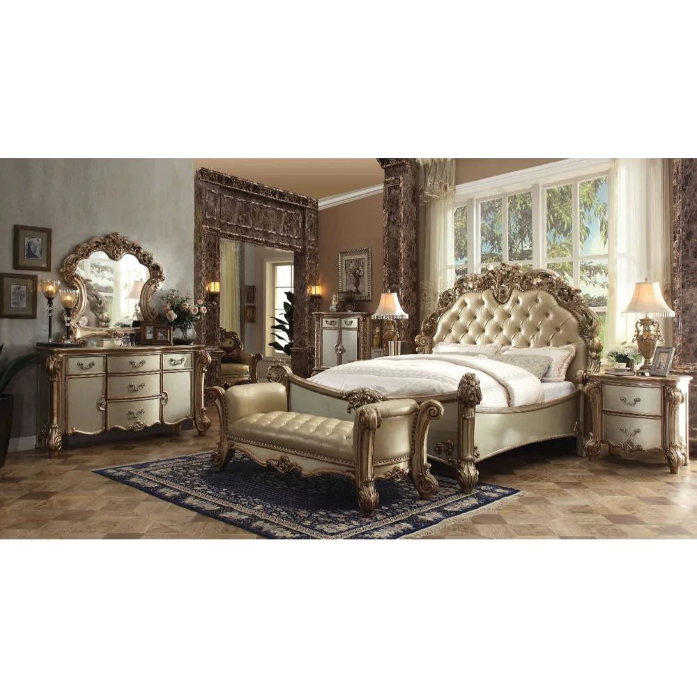 Vendome Brass PU & Gold Patina California King Bed Model 22994CK By ACME Furniture
