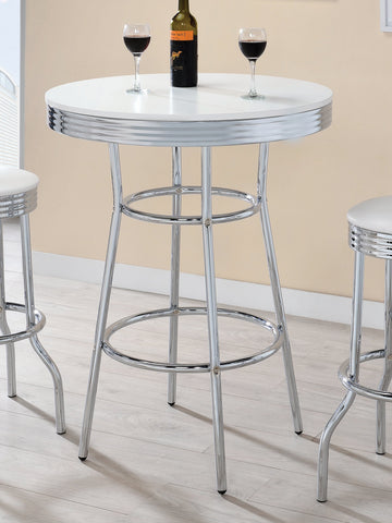 Coaster Theodore Round Bar Table Chrome and Glossy White Model 2300