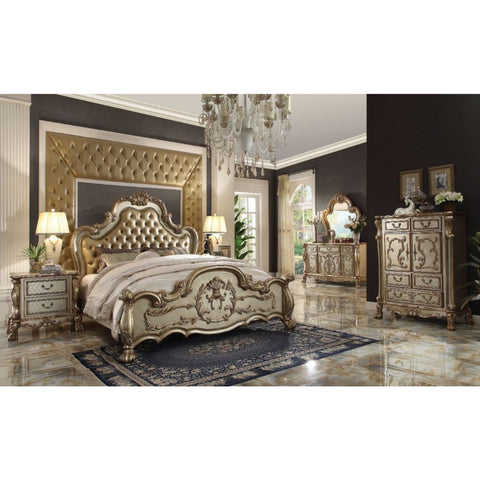 ACME Dresden Bone PU & Gold Patina Finish Dresden California King Bed Model 23154CK