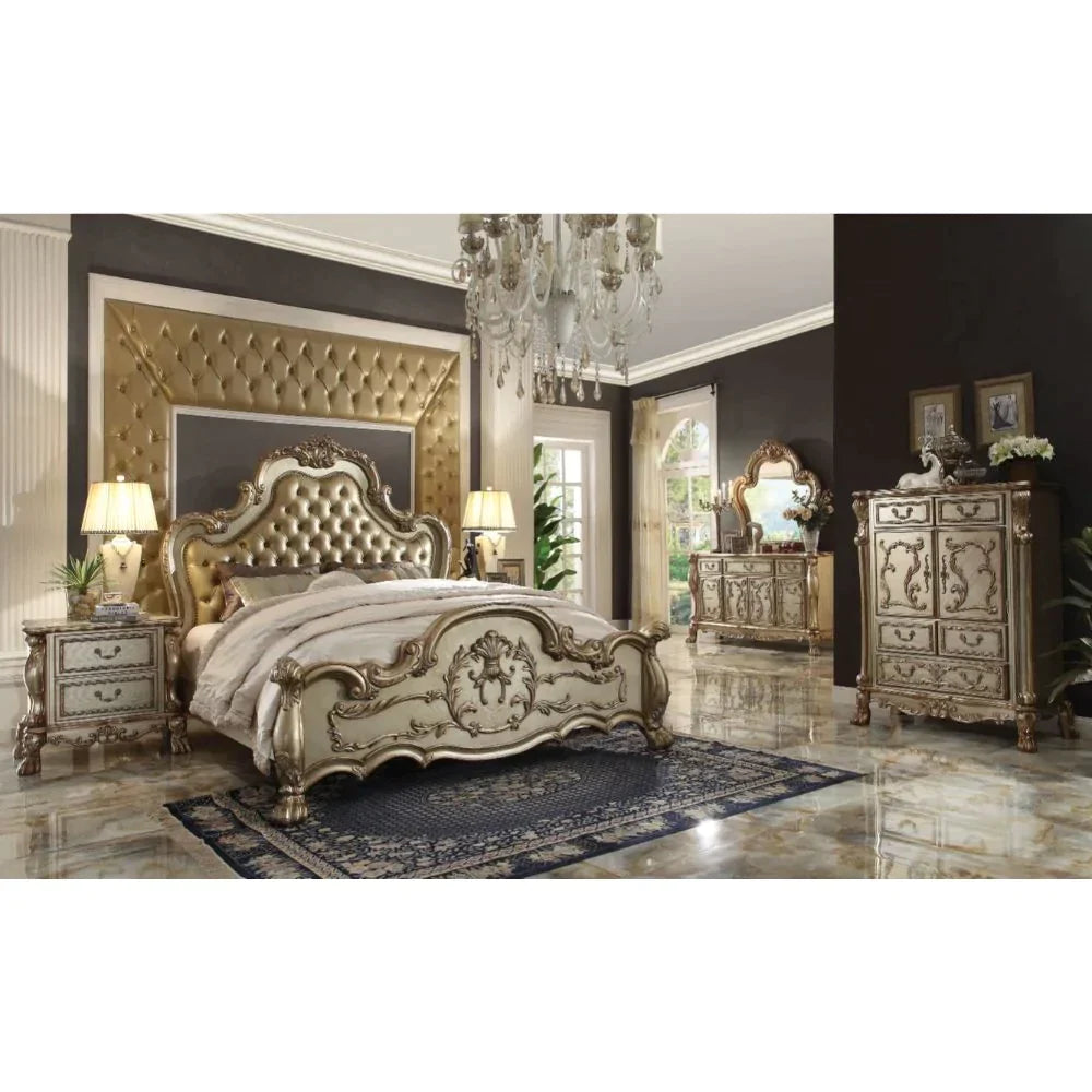 Dresden Bone PU & Gold Patina Eastern King Bed Model 23157EK By ACME Furniture