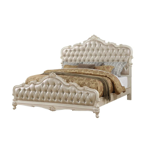 Chantelle Rose Gold PU & Pearl White Eastern King Bed Model 23537EK By ACME Furniture