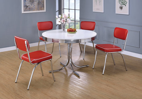 Coaster Retro Round Dining Table Glossy White and Chrome Model 2388