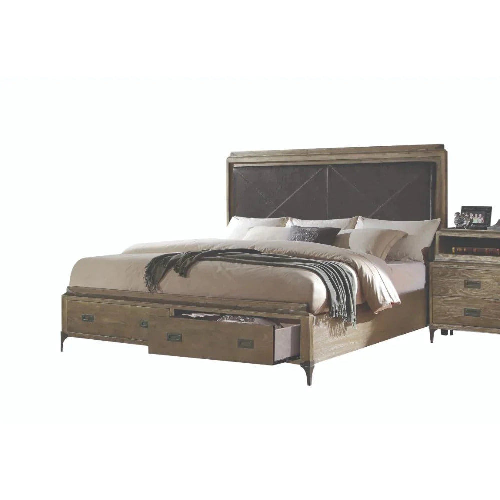 Athouman PU & Weathered Oak Eastern King Bed Model 23917EK By ACME Furniture