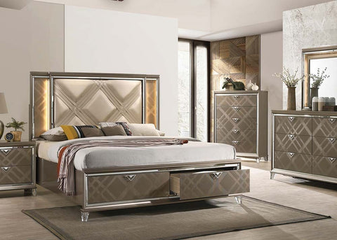 Skylar LED, PU & Dark Champagne Queen Bed Model 25320Q By ACME Furniture