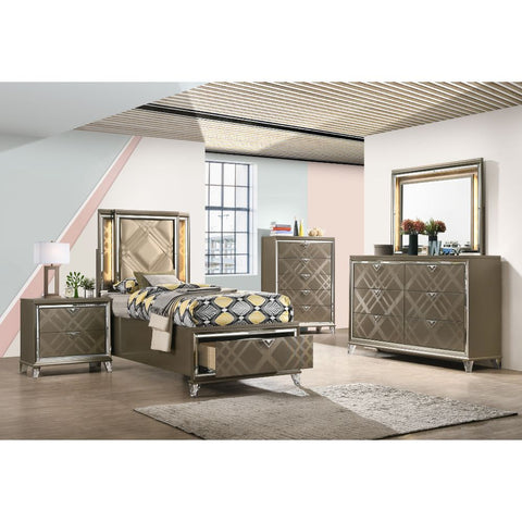 ACME Skylar Leathaire & Dark Champagne Finish Skylar Twin Bed Model 25340T