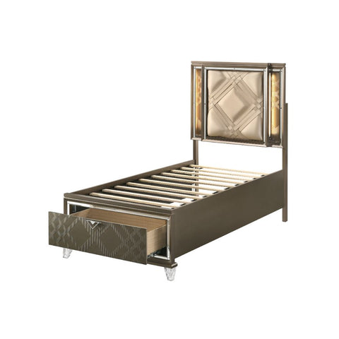 ACME Skylar Leathaire & Dark Champagne Finish Skylar Twin Bed Model 25340T