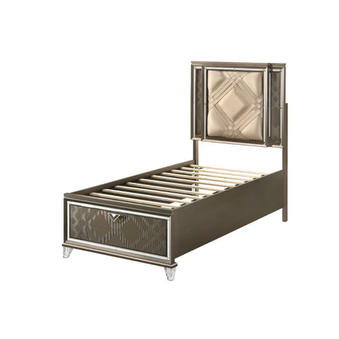 ACME Skylar Leathaire & Dark Champagne Finish Skylar Twin Bed Model 25340T