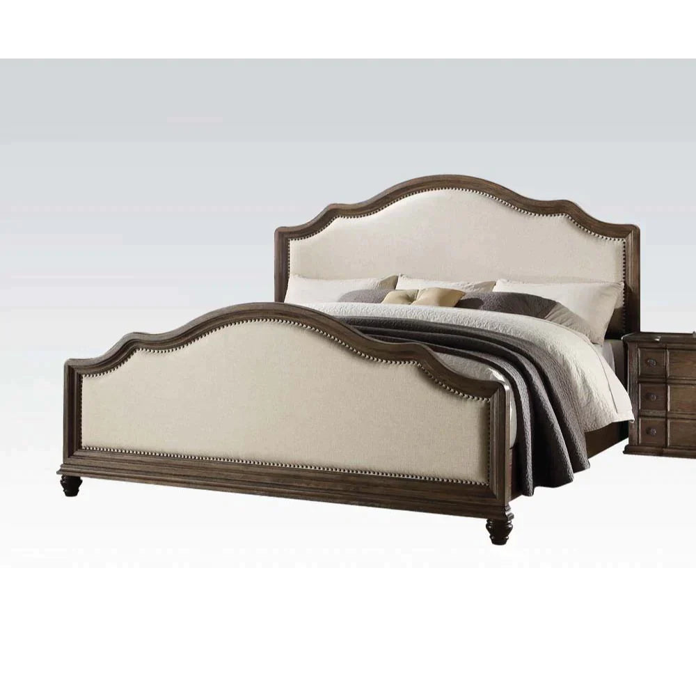 Baudouin Beige Linen & Weathered Oak Eastern King Bed Model 26107EK By ACME Furniture