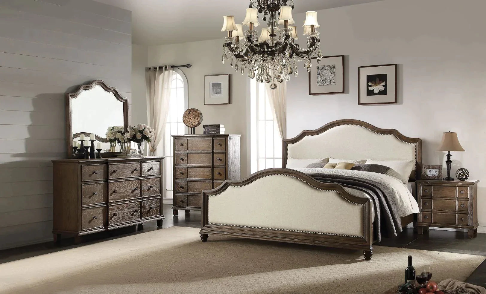 Baudouin Beige Linen & Weathered Oak Queen Bed Model 26110Q By ACME Furniture