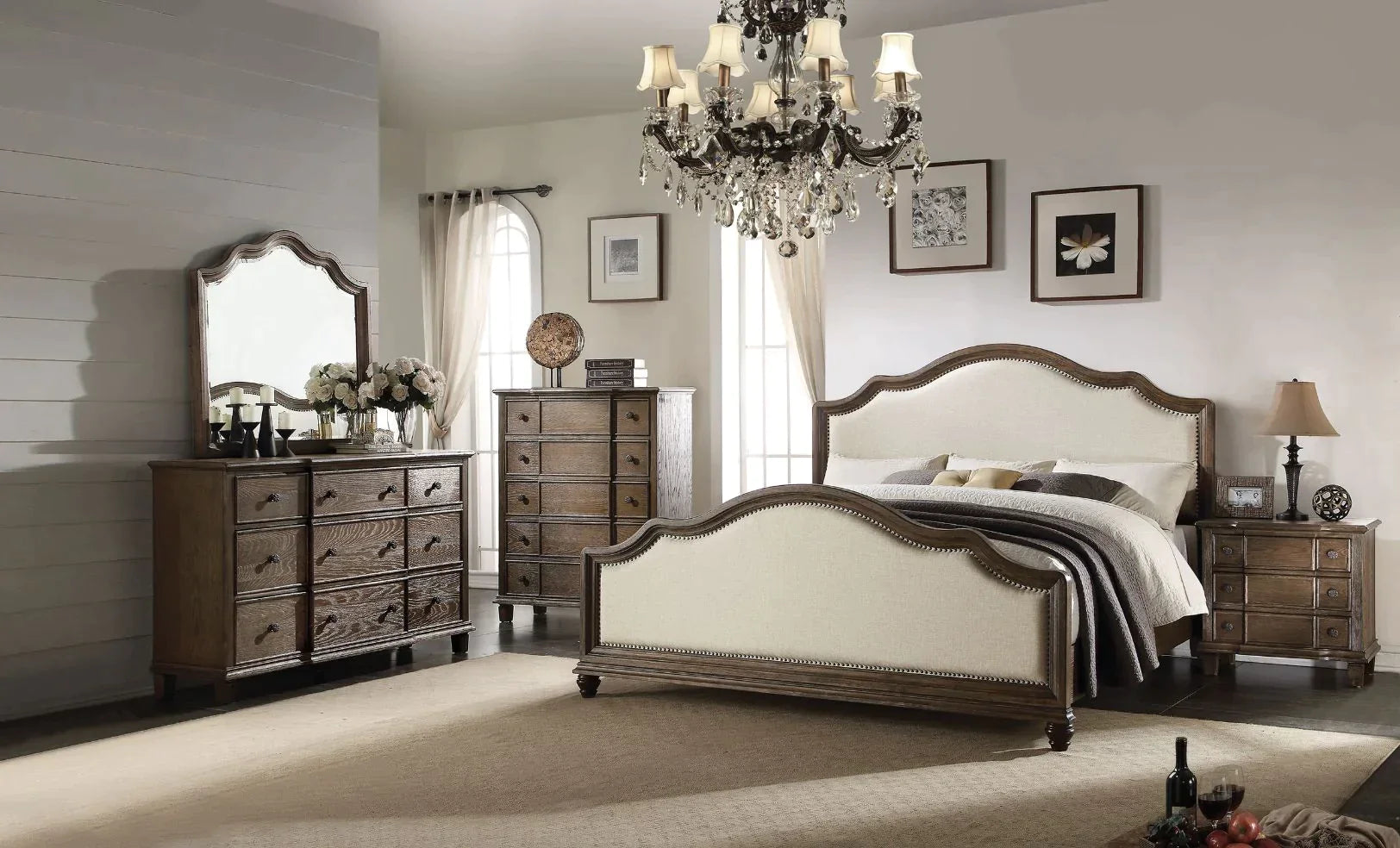 Baudouin Beige Linen & Weathered Oak California King Bed Model 26104CK By ACME Furniture