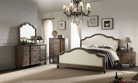 Baudouin Beige Linen & Weathered Oak Eastern King Bed Model 26107EK By ACME Furniture