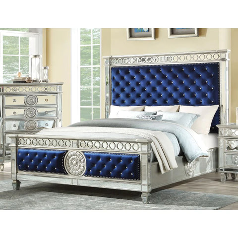 Varian Blue Velvet & Mirrored Eastern King Bed Model 26147EK By ACME Furniture