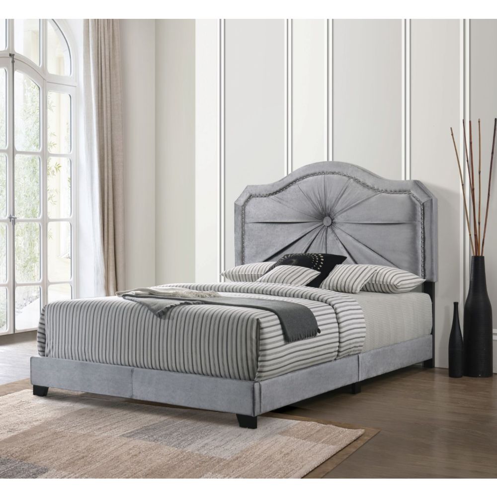 ACME Frankie Gray Velvet Frankie Queen Bed Model 26410Q