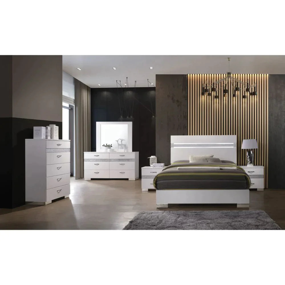 Naima II White High Gloss Eastern King Bed Model 26767EK By ACME Furniture
