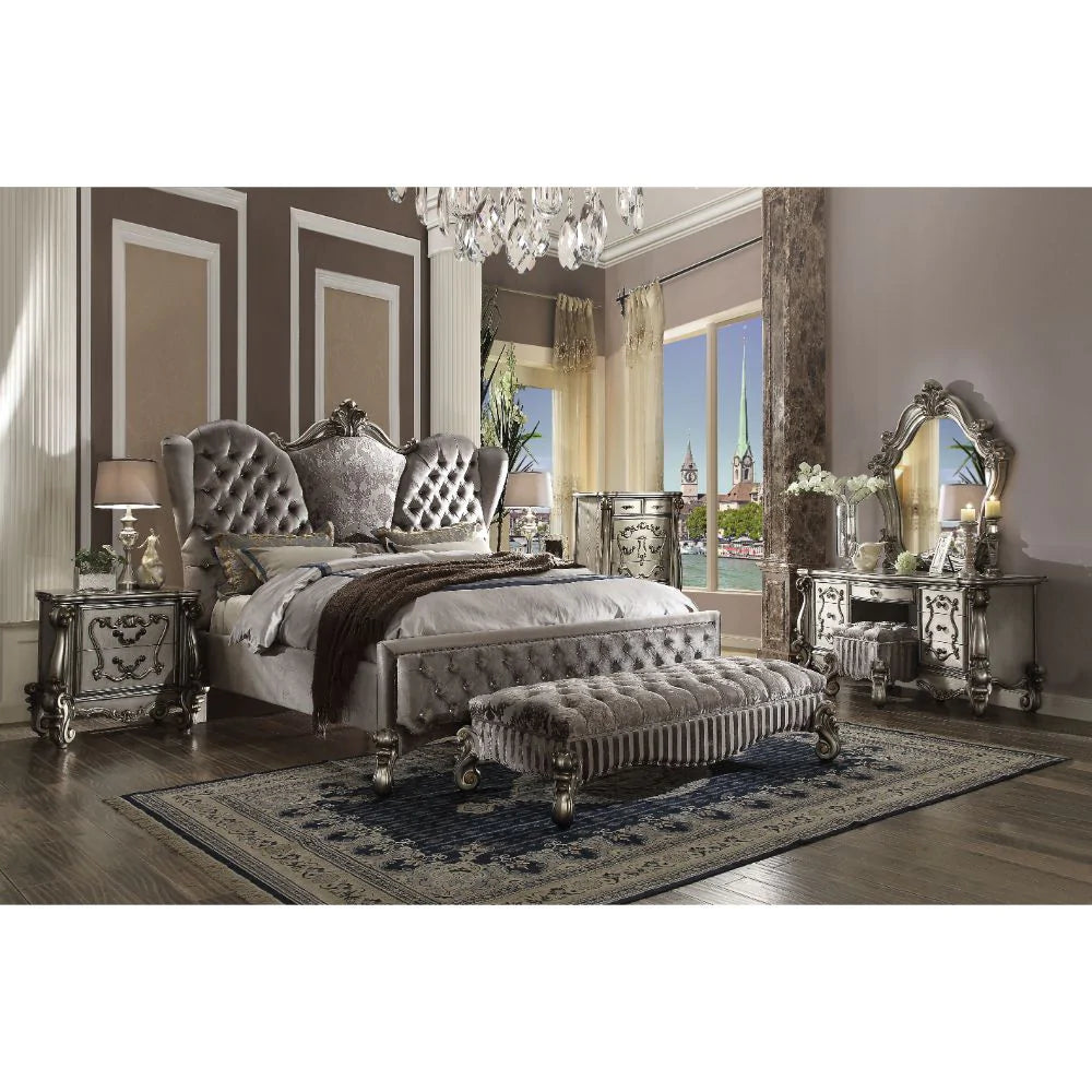 Versailles Velvet & Antique Platinum Eastern King Bed Model 26817EK By ACME Furniture