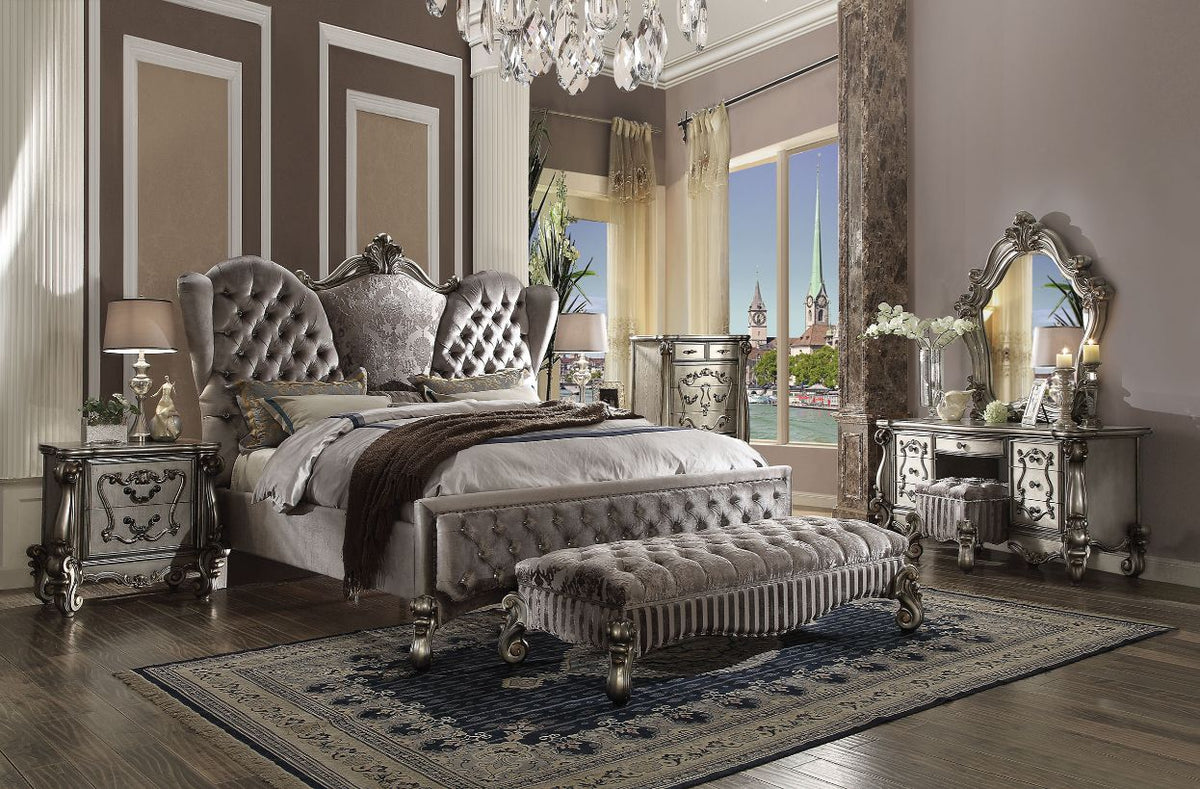 Versailles Velvet & Antique Platinum Queen Bed Model 26820Q By ACME Furniture