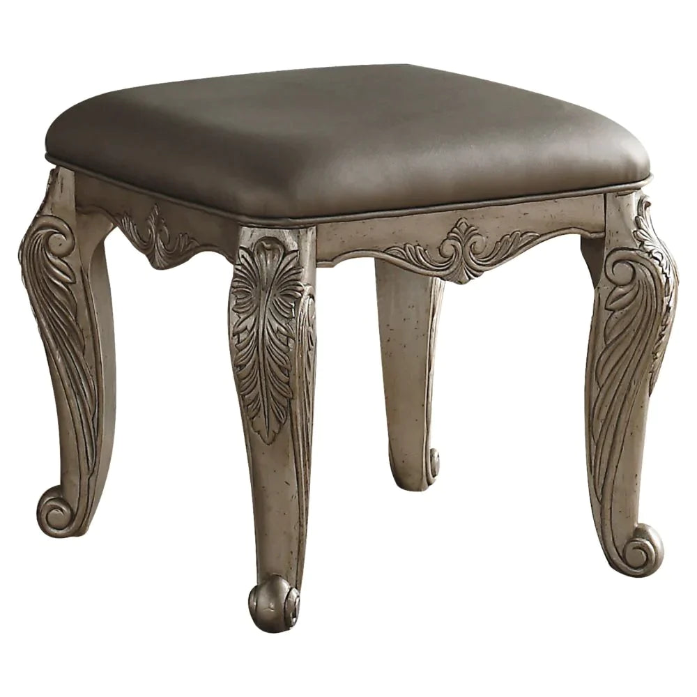Northville PU & Antique Silver Vanity Stool Model 26943 By ACME Furniture