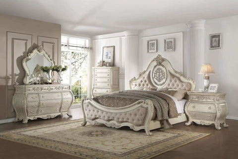 Ragenardus Beige Linen & Antique White Queen Bed Model 27010Q By ACME Furniture
